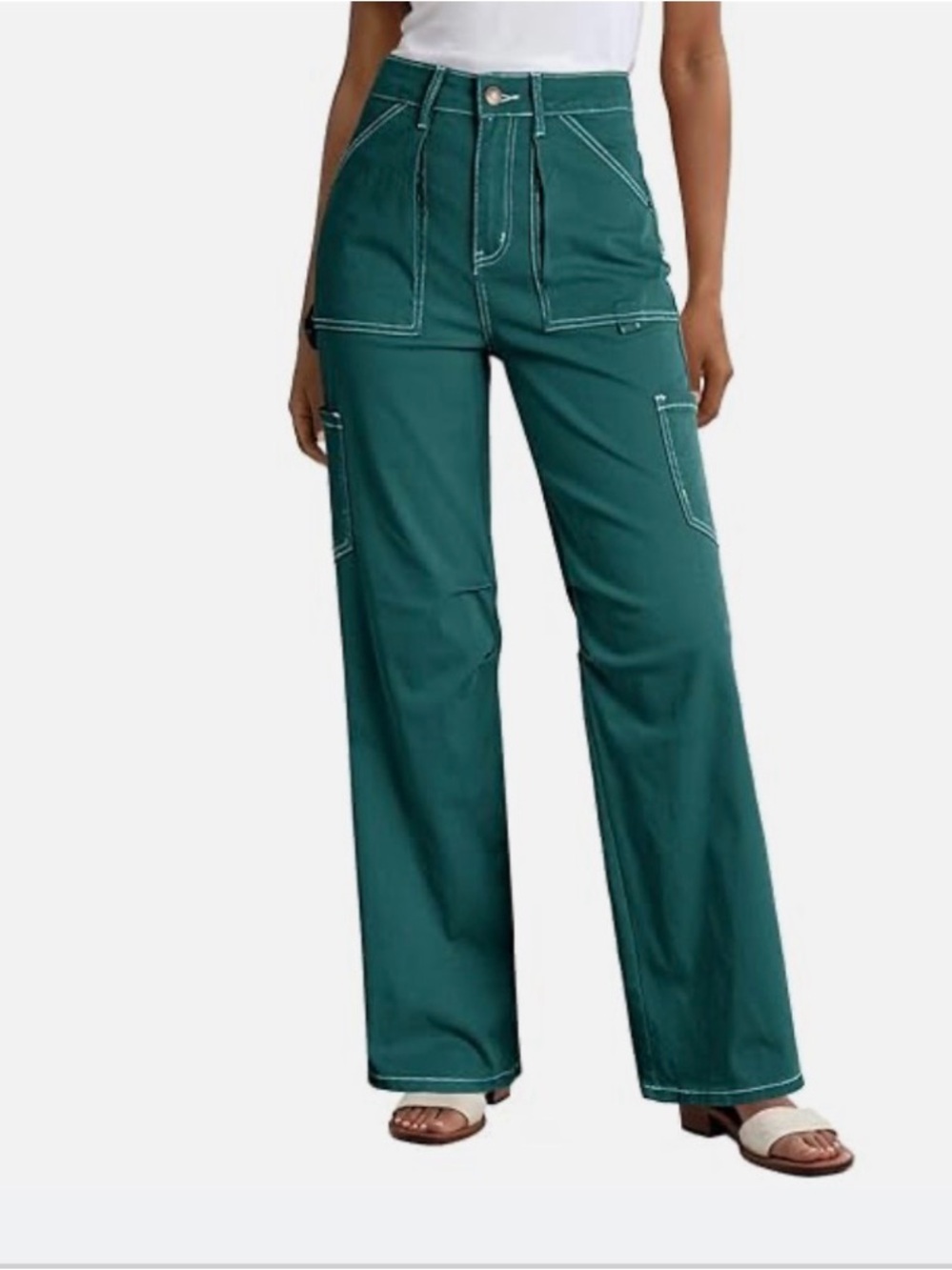 High-Rise Wide-Leg Utility Pants in Teal